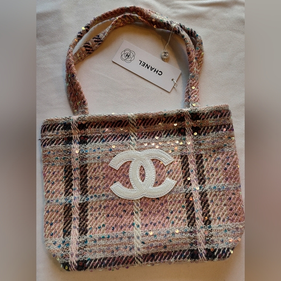 unbranded Handbags - CHANEL Pink Tweed Sequin Mini Tote Bag CC Logo Top Handle New